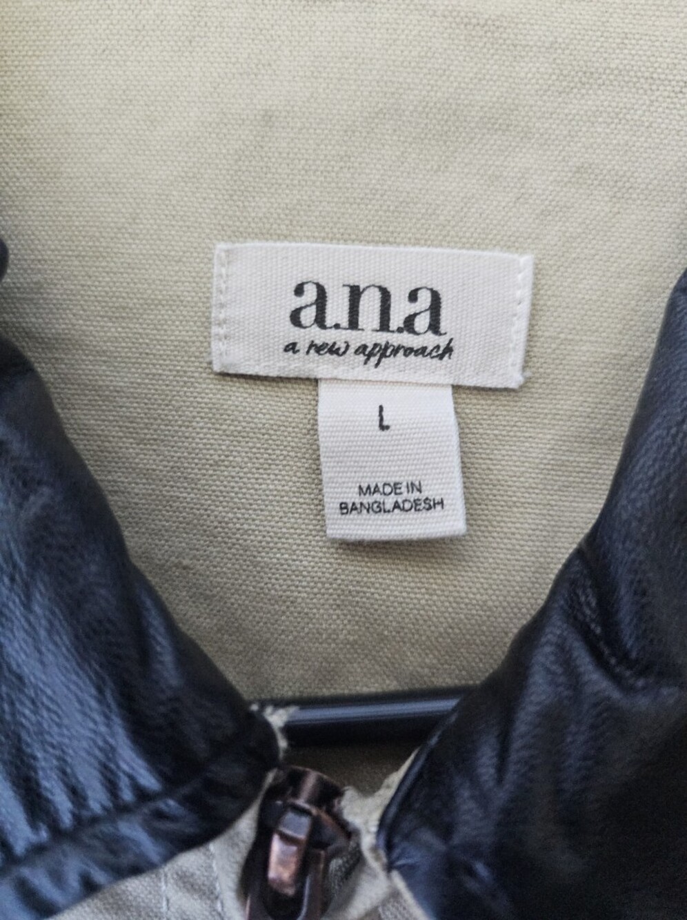 a.n.a a new approach Beige Cotton Full Zip Jacket Coat Faux Leather Collar L NWT - Picture 7 of 16
